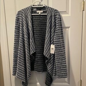 Chaus Navy and White Open Front Cardigan